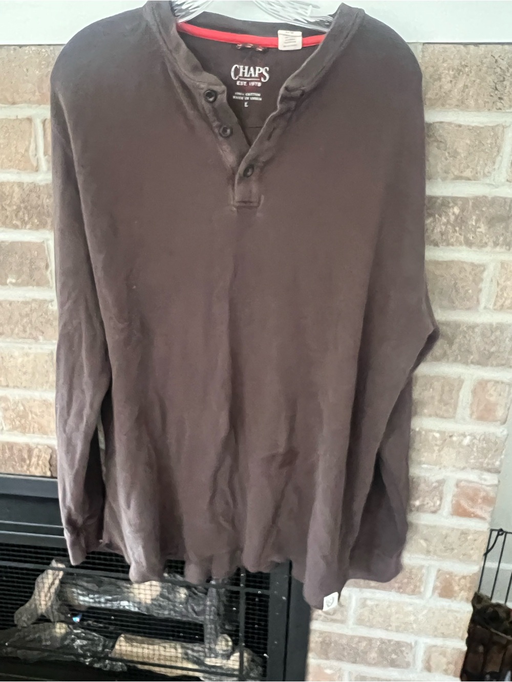 Chaps Men's Dark Brown Henley Long Sleeve Shirt